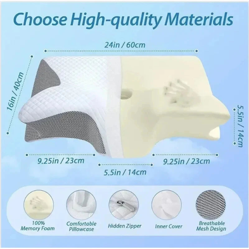 Neck Pain Relief Memory Foam Neck Pillow Ergonomic Orthopedic Cervical Support Breathable for Side Back Stomach Sleepers Bed